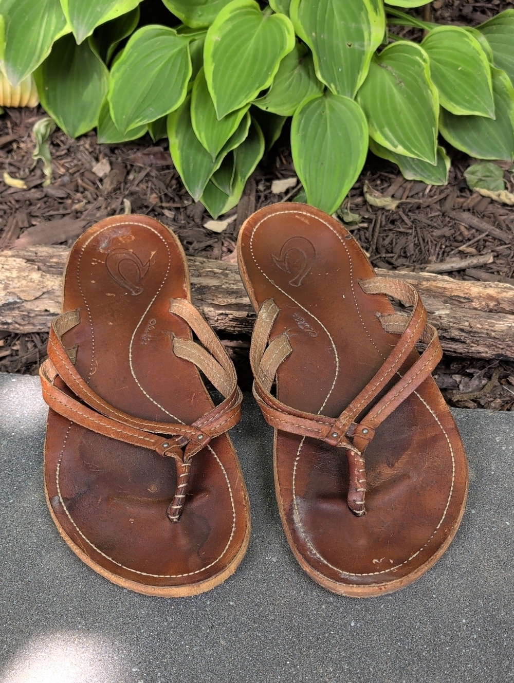 Olukai Kapehe Brown Leather Strappy Thong Sandals Flip Flops Beachy Coastal